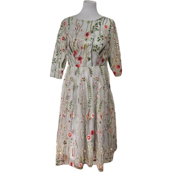 TS Couture Dress 14 Light Grey Embroidered Organza Floral Gown Evening Lace Up - Picture 2 of 13